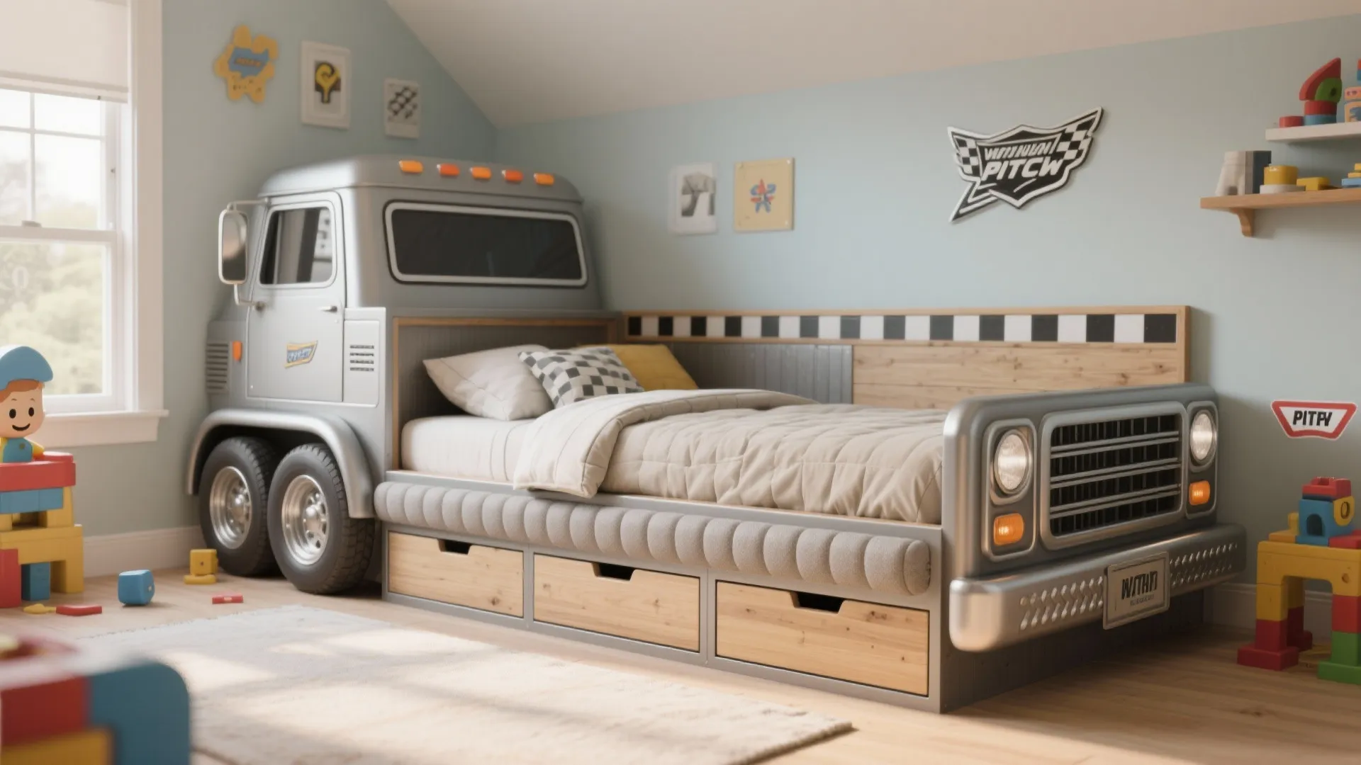 3. Build a truck-inspired bed with play and sleep zones