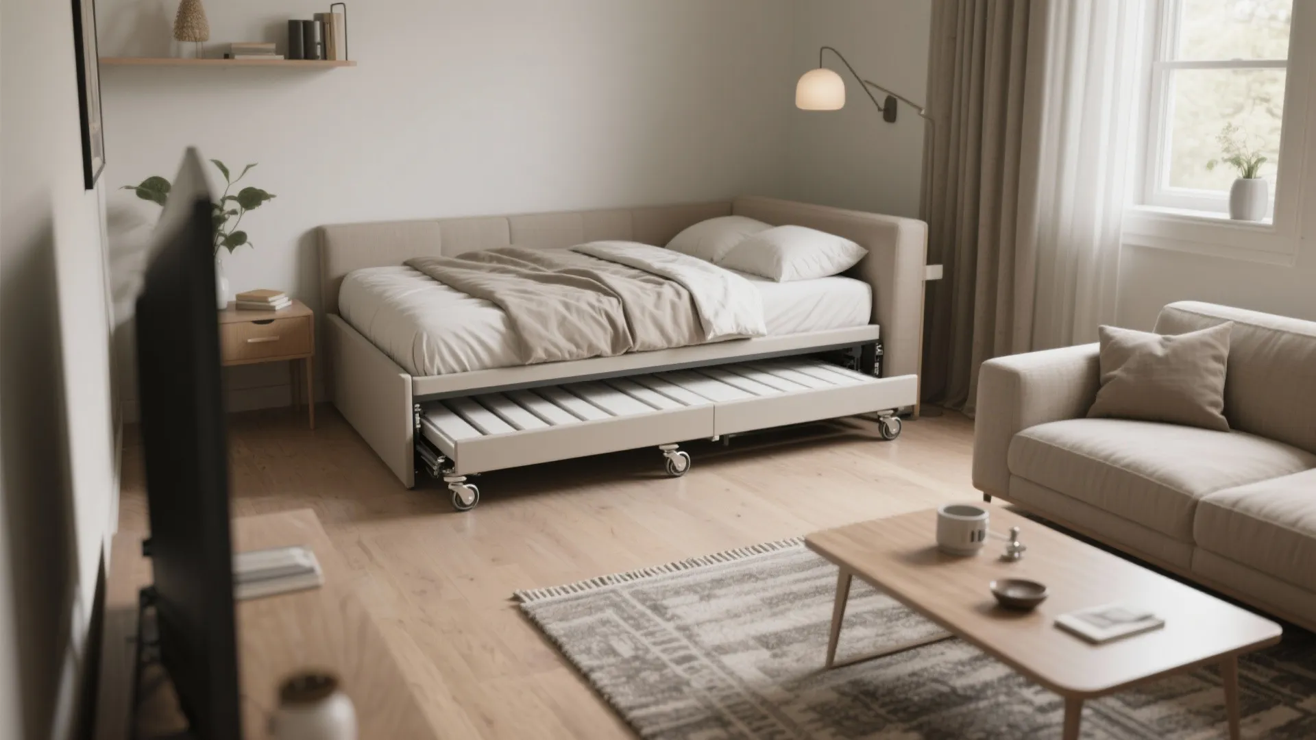 4. Trundle daybed that creates zones