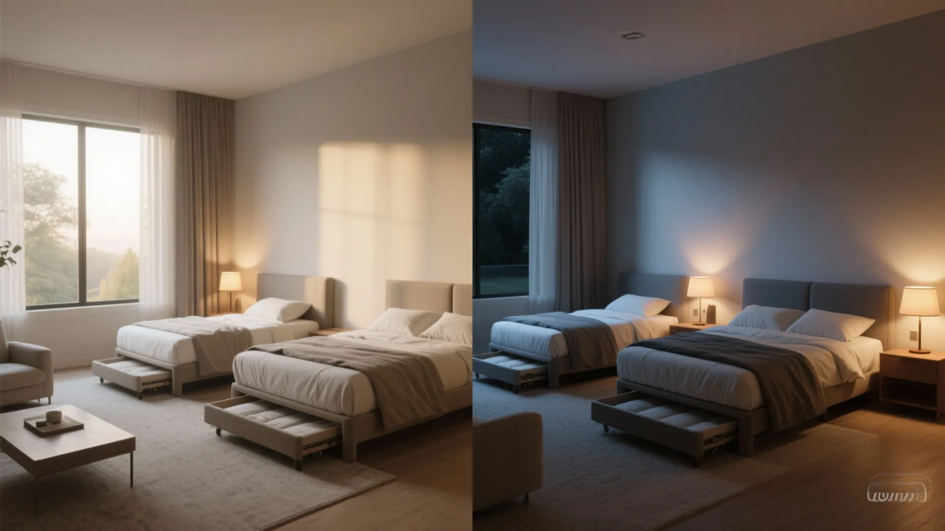 3. Two trundles + two fixed beds for flexible sleeping