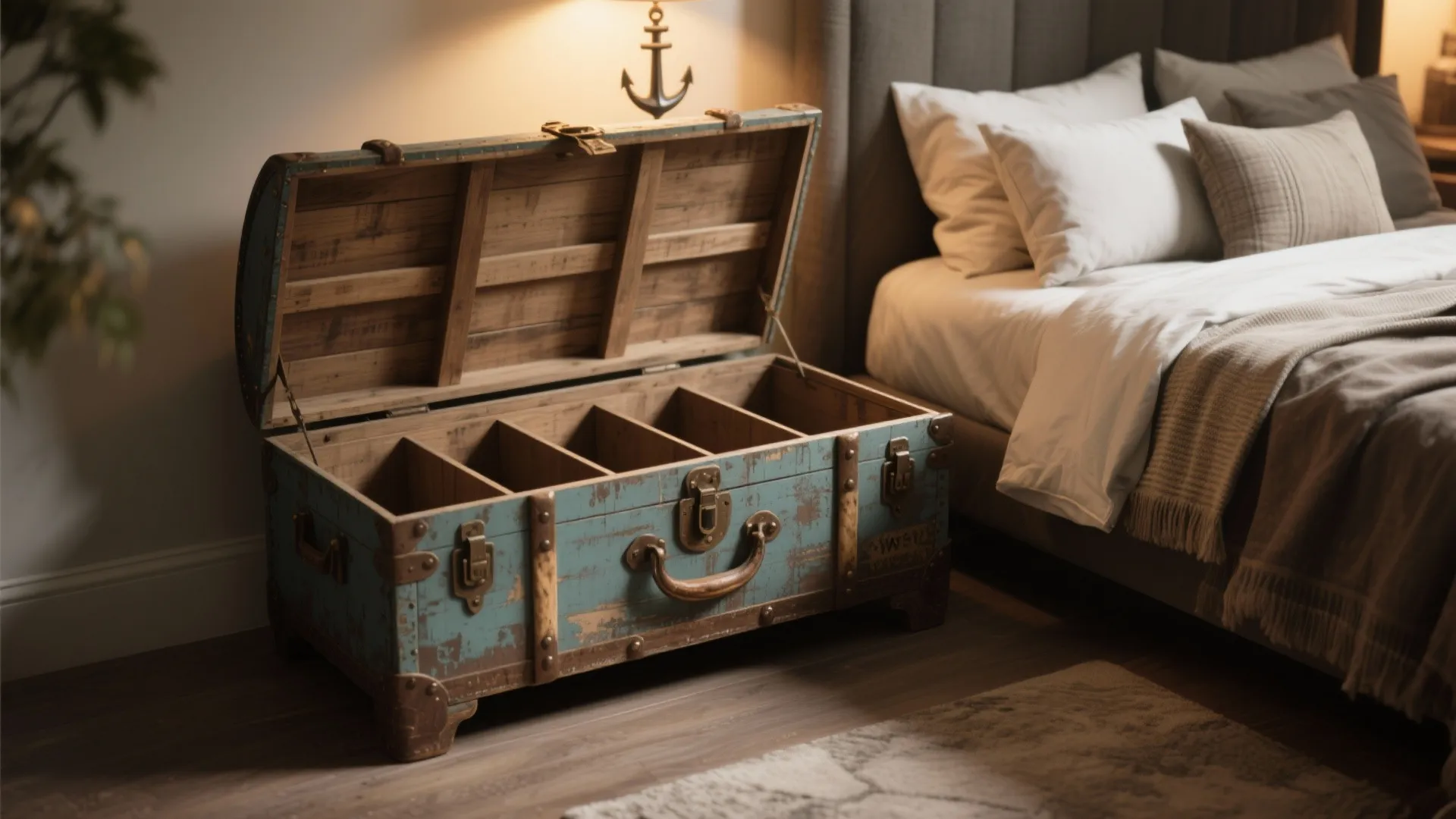 4. Trunk-style bench with internal compartments