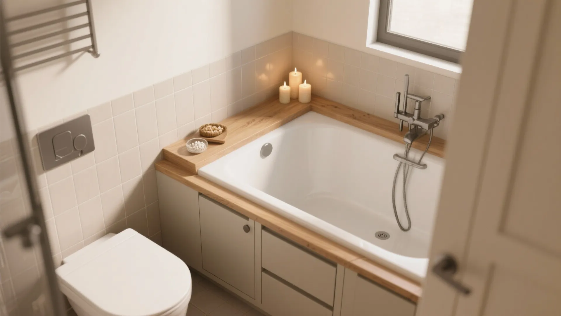 3. Built-in Tub Deck with Storage
