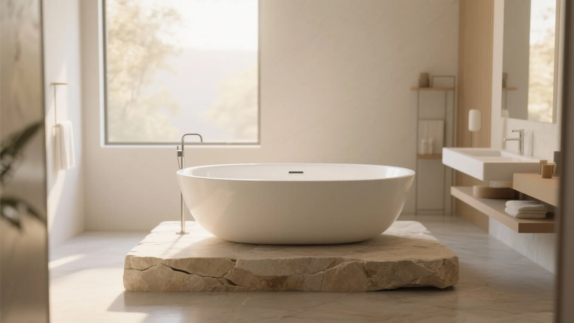 7. Freestanding Tub on Travertine Platform