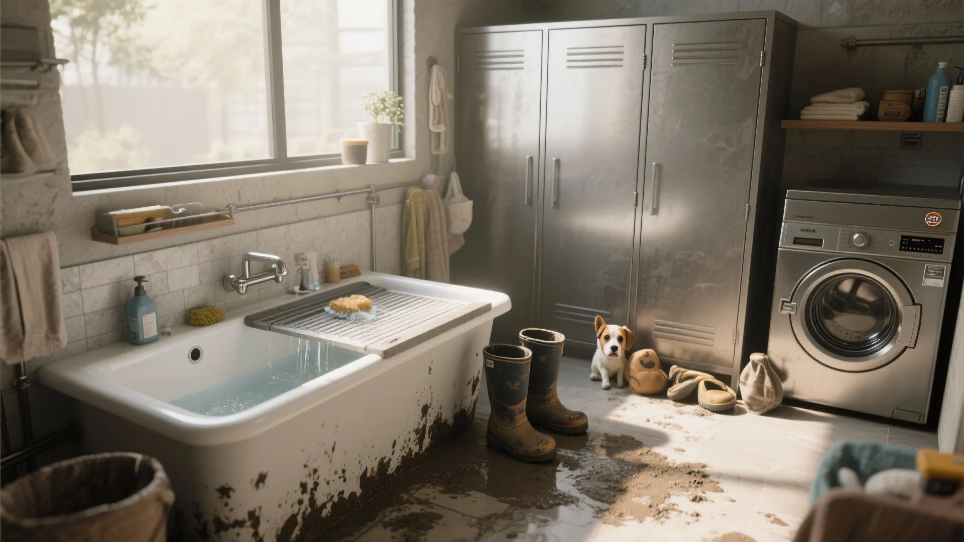 4. Laundry Tub with Built-In Rinse Board