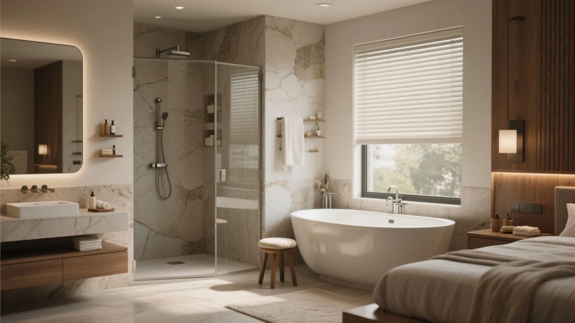 3. Walk-in shower + freestanding tub combo