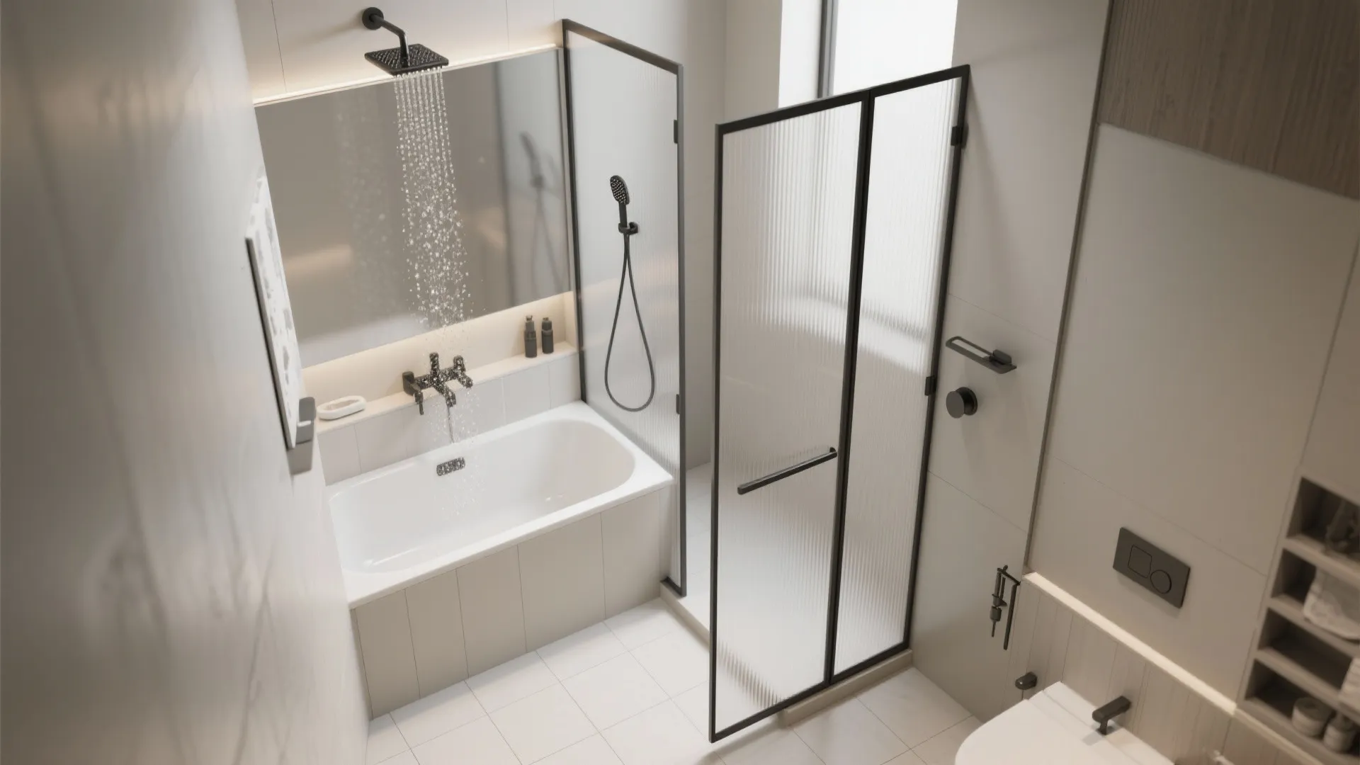 3. Combine tub and shower vertically