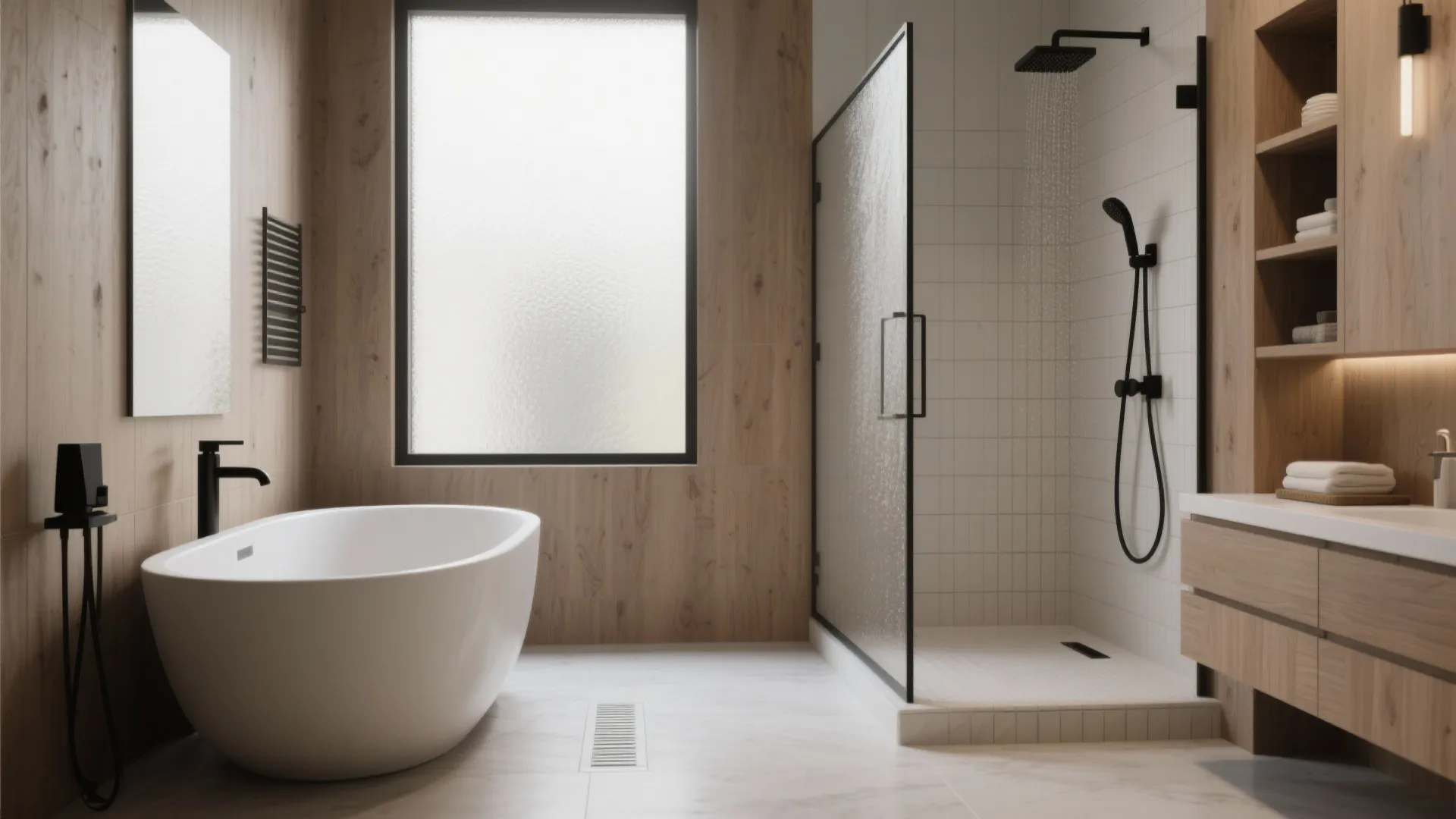 1. Separate shower and freestanding tub — luxe without excess