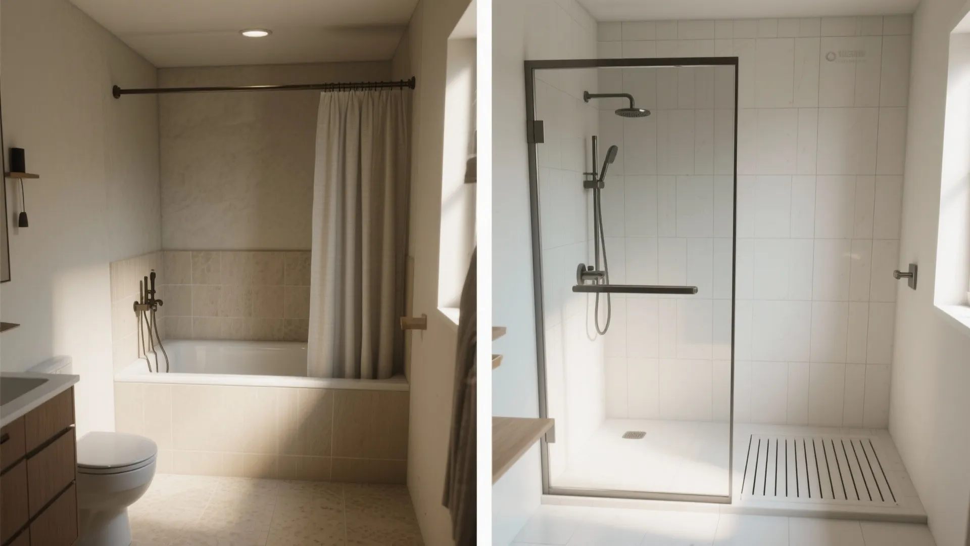 Idea 2: Swap the tub for a clear walk-in shower