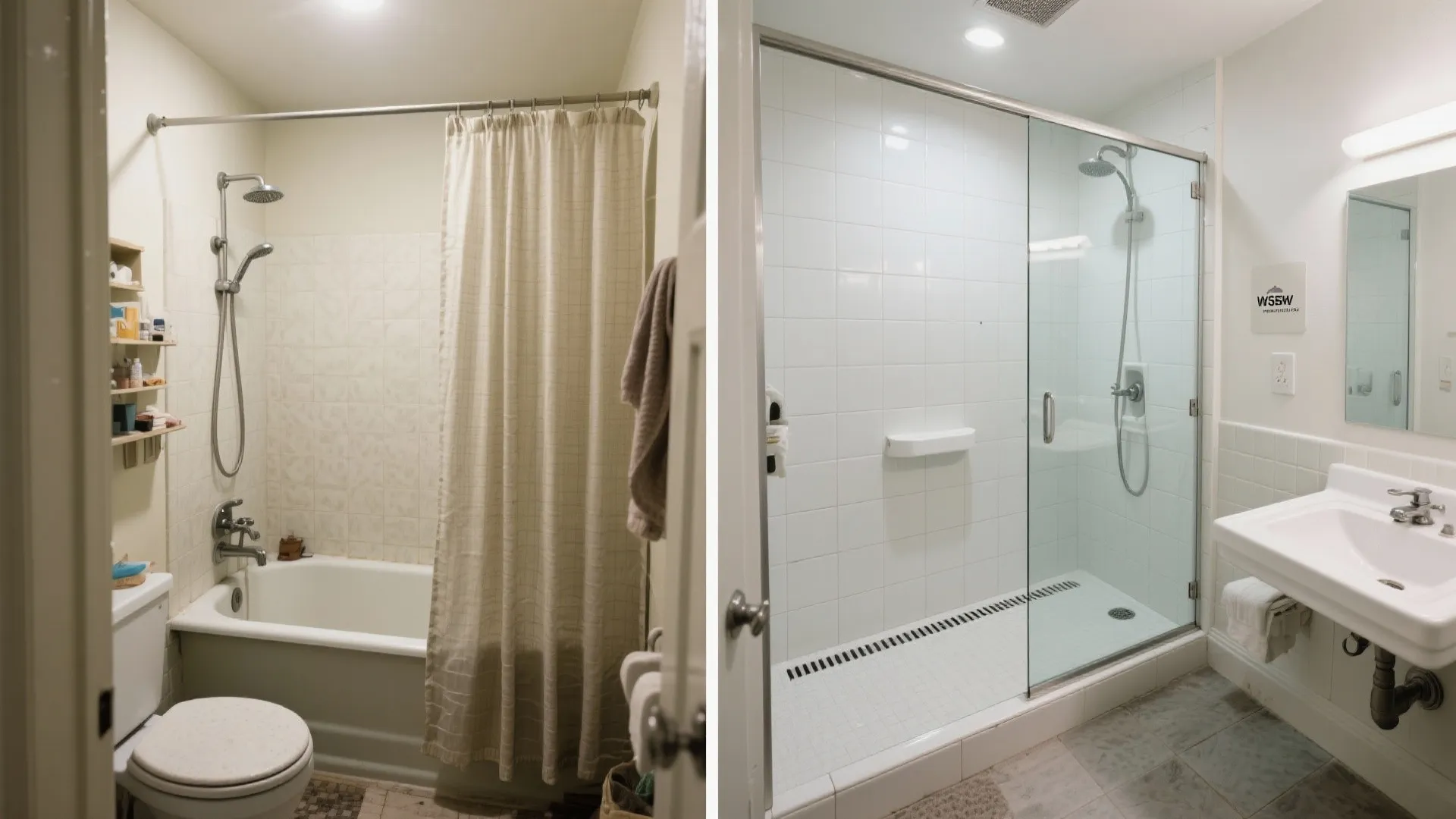 Walk-in shower with a clear partition