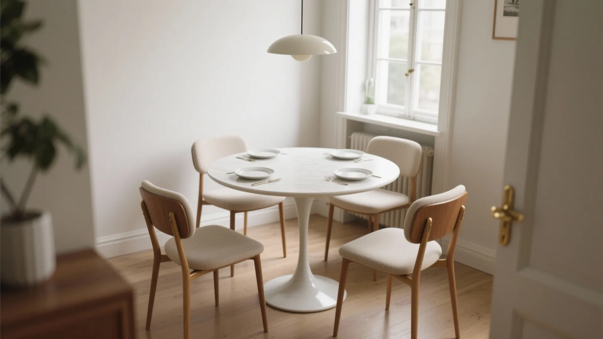 1. Choose a round pedestal or tulip table