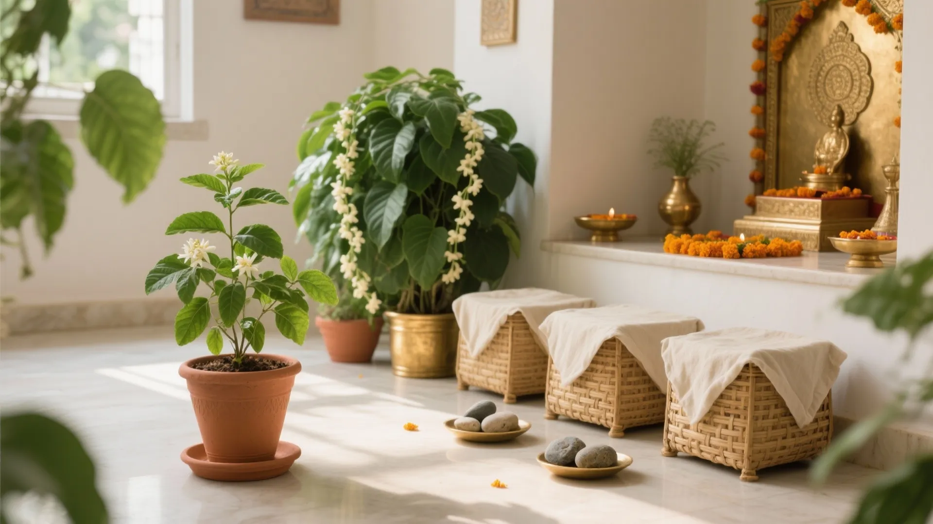 Tulsi, Jasmine, and Live Greens for Biophilic Calm