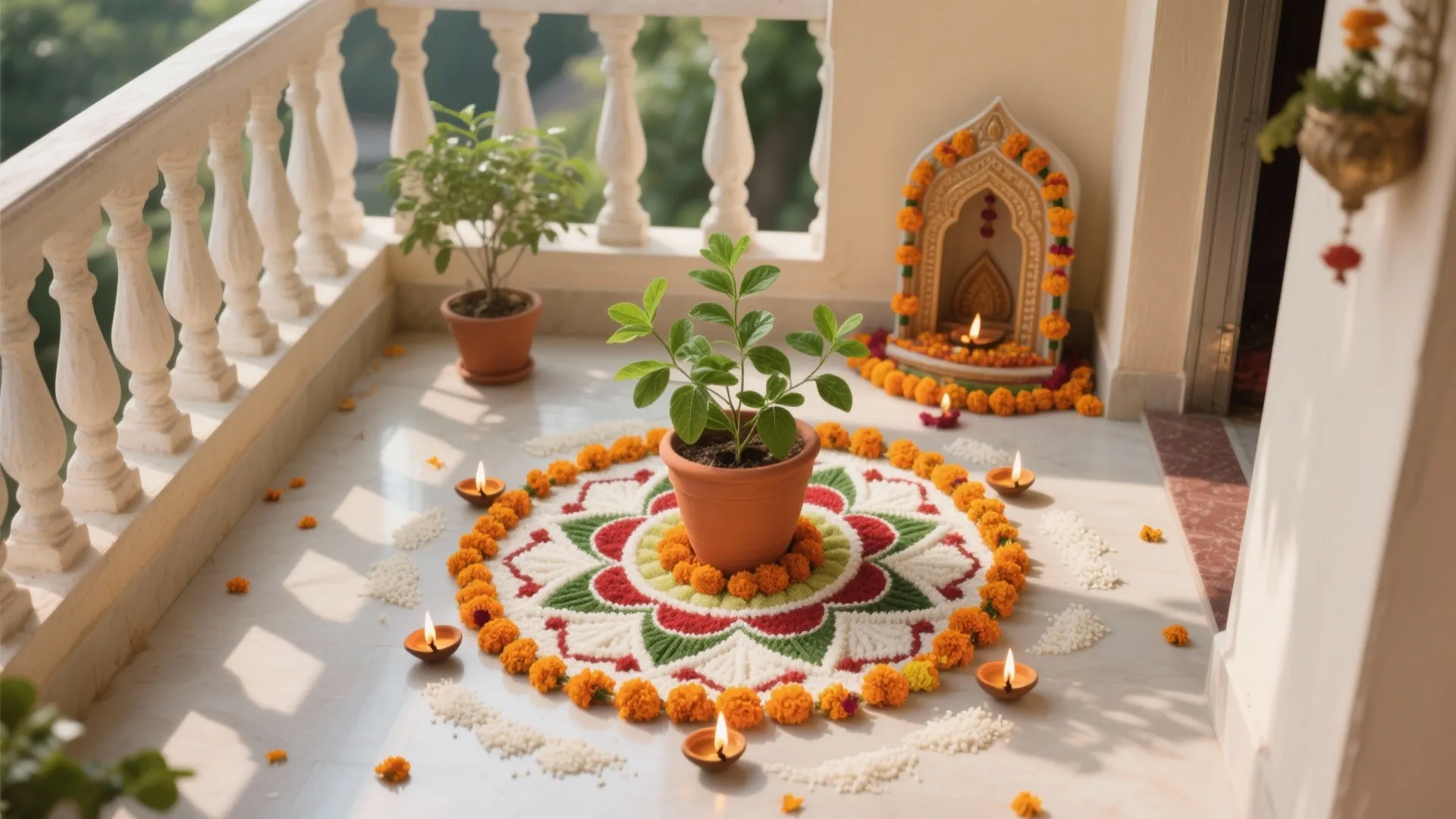 5 Rangoli Design Ideas for Tulsi Pooja: Small-space friendly inspirations blending tradition, color, and mindful layouts