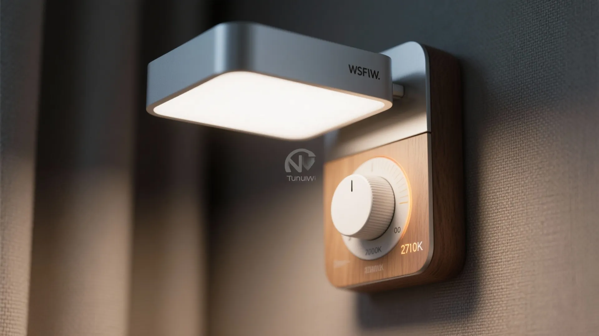 Macro of a tunable white fixture showing smooth dim-to-warm transition across a textured surface.