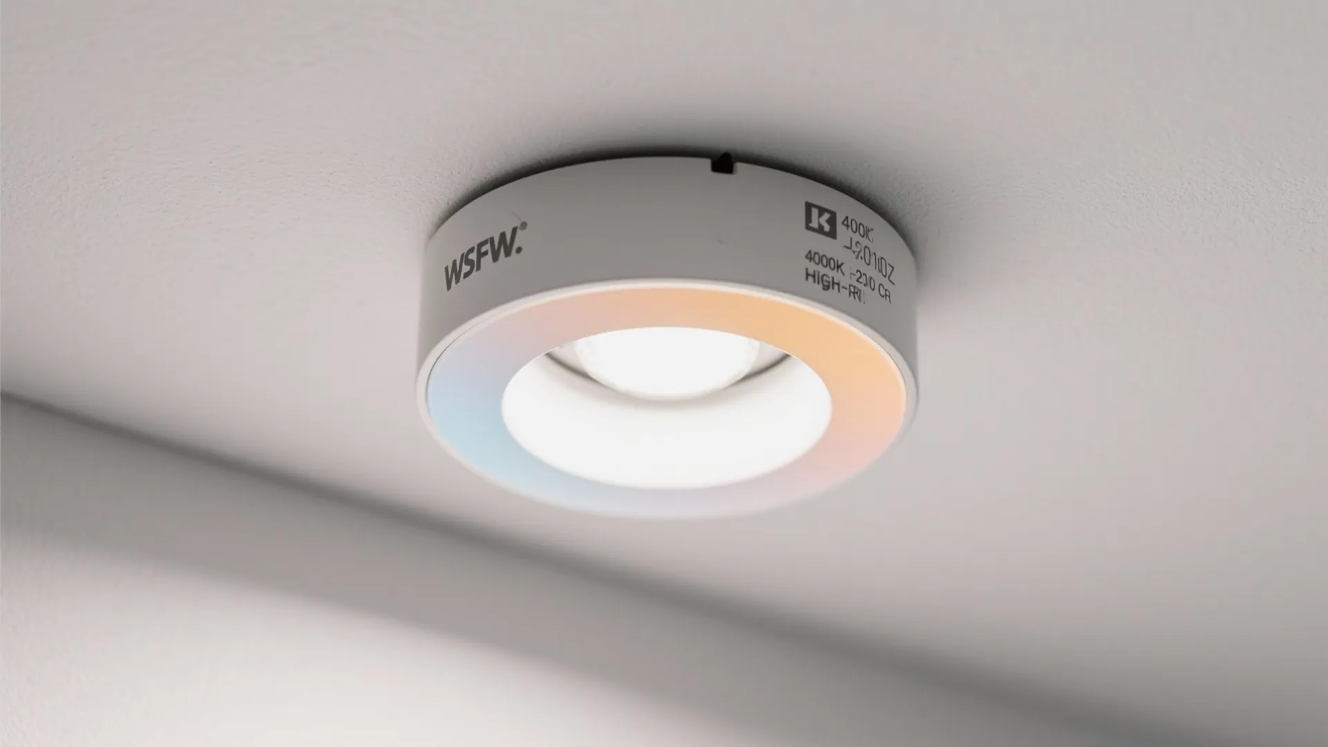 Macro view of a tunable white LED downlight with frosted diffuser and high-CRI design.