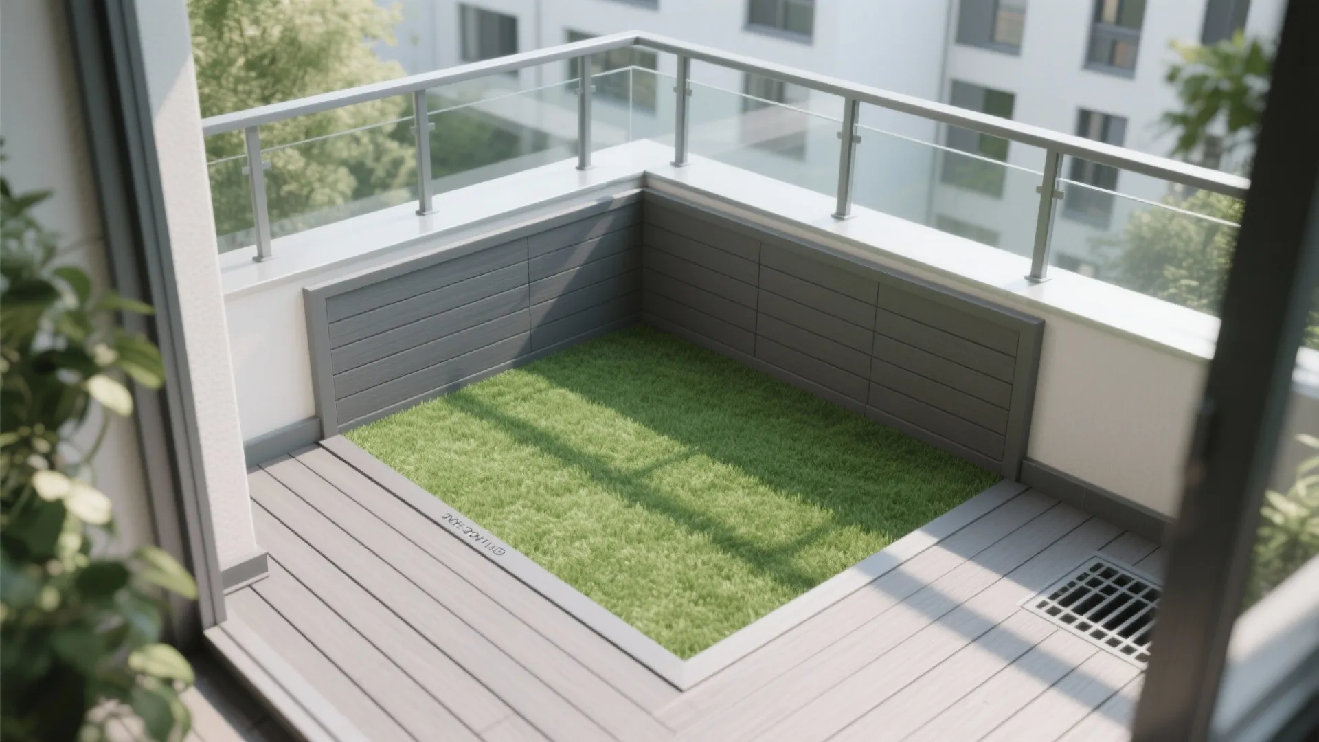 Mixed textures: turf + composite decking borders