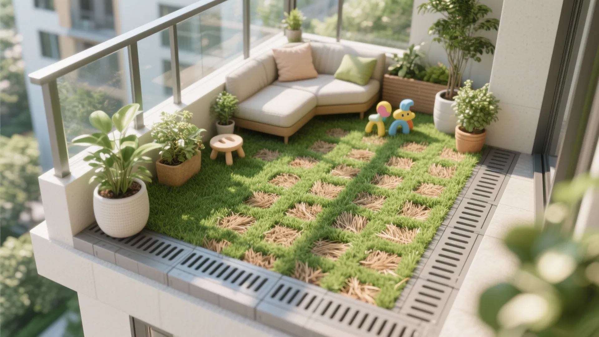 Artificial Grass with Drainage Tiles