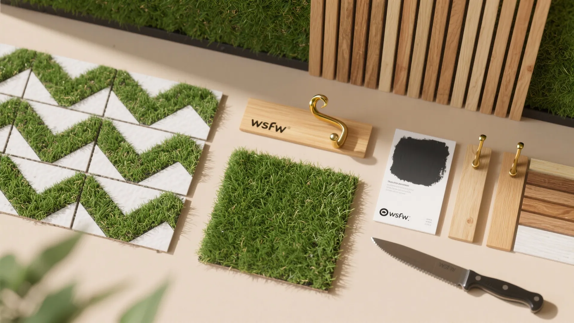 Artificial grass accent wall with graphic patterns