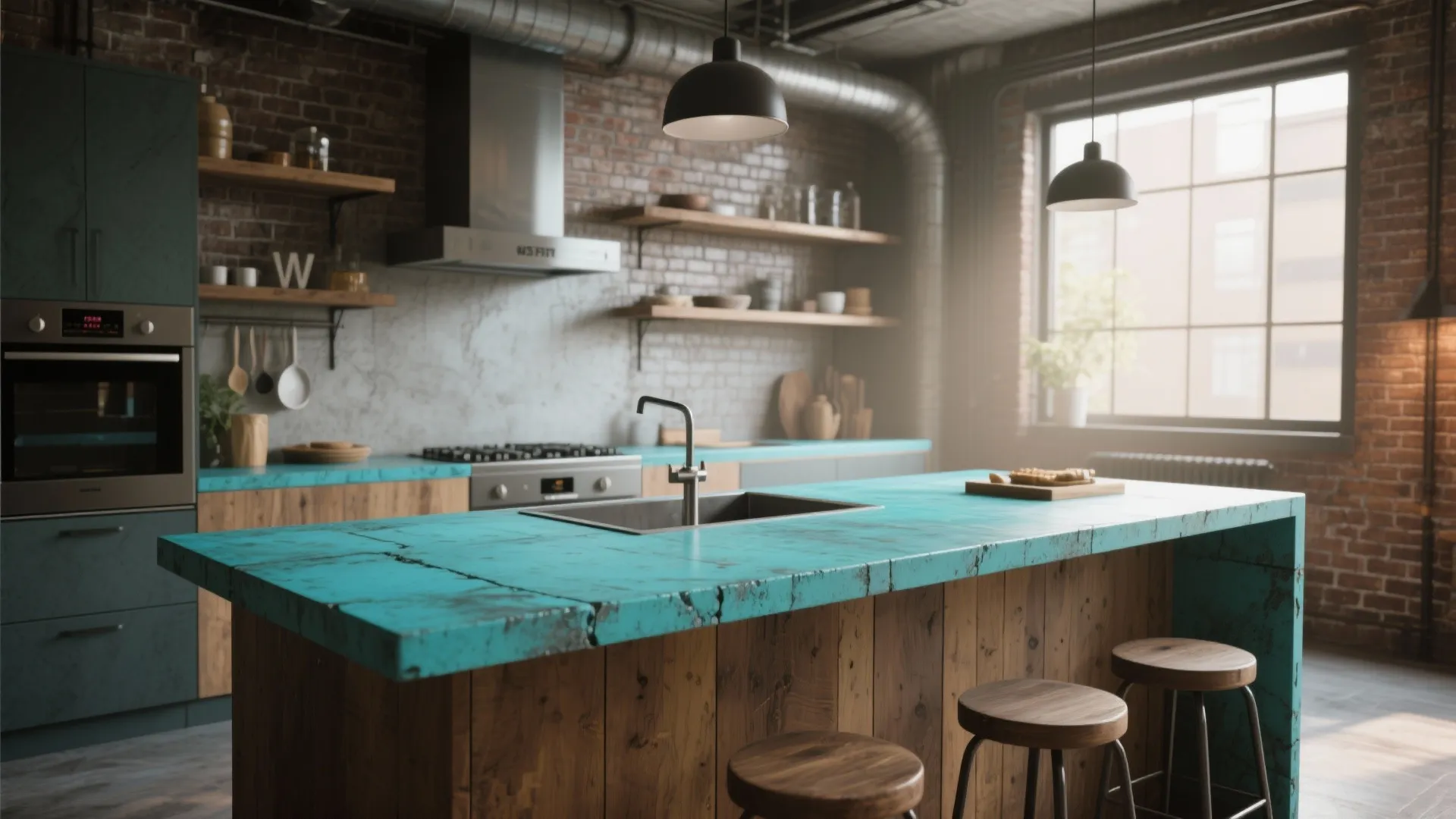 2. Turquoise Concrete for an Industrial Twist