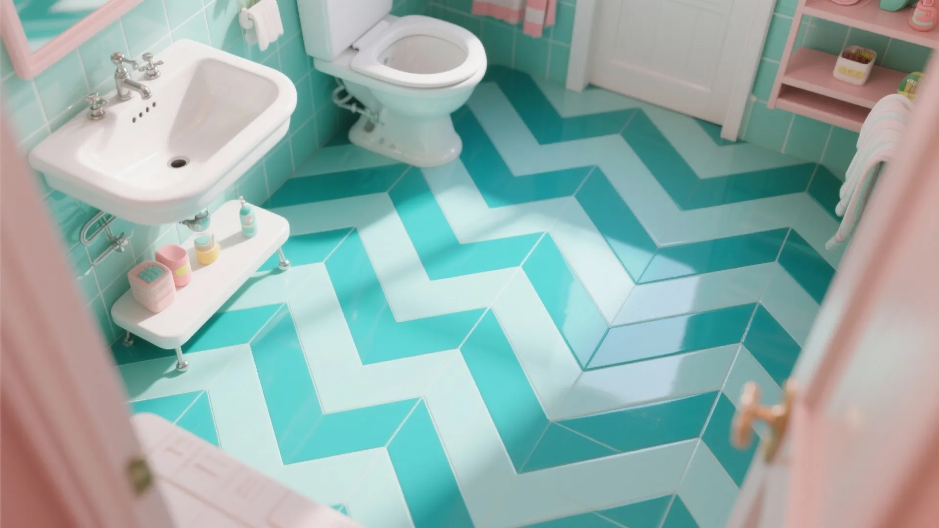 Turquoise herringbone floor