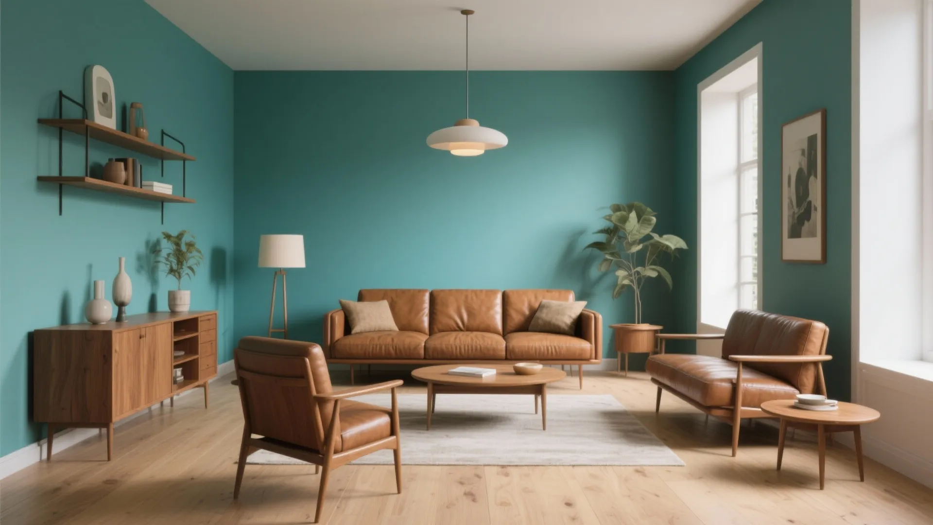 3. Turquoise with warm woods for midcentury charm