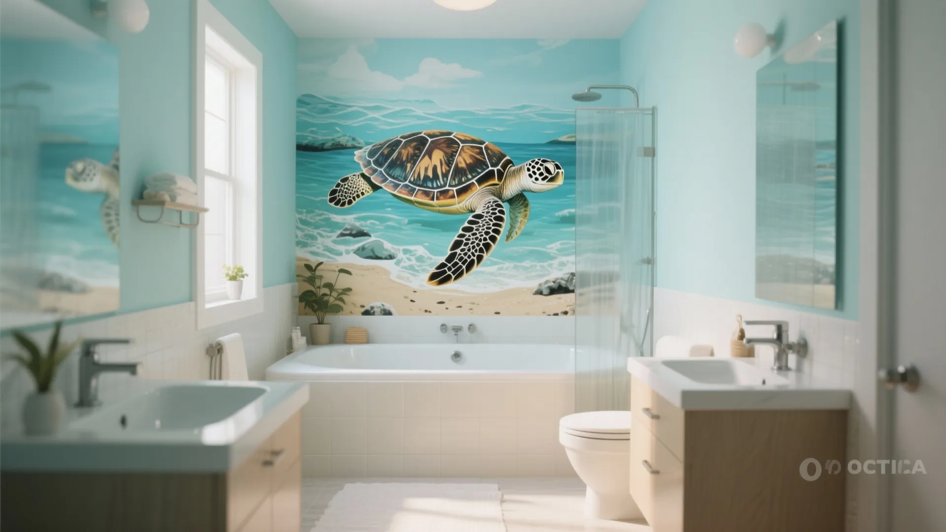 3. Sea Turtle Mural behind the Bath