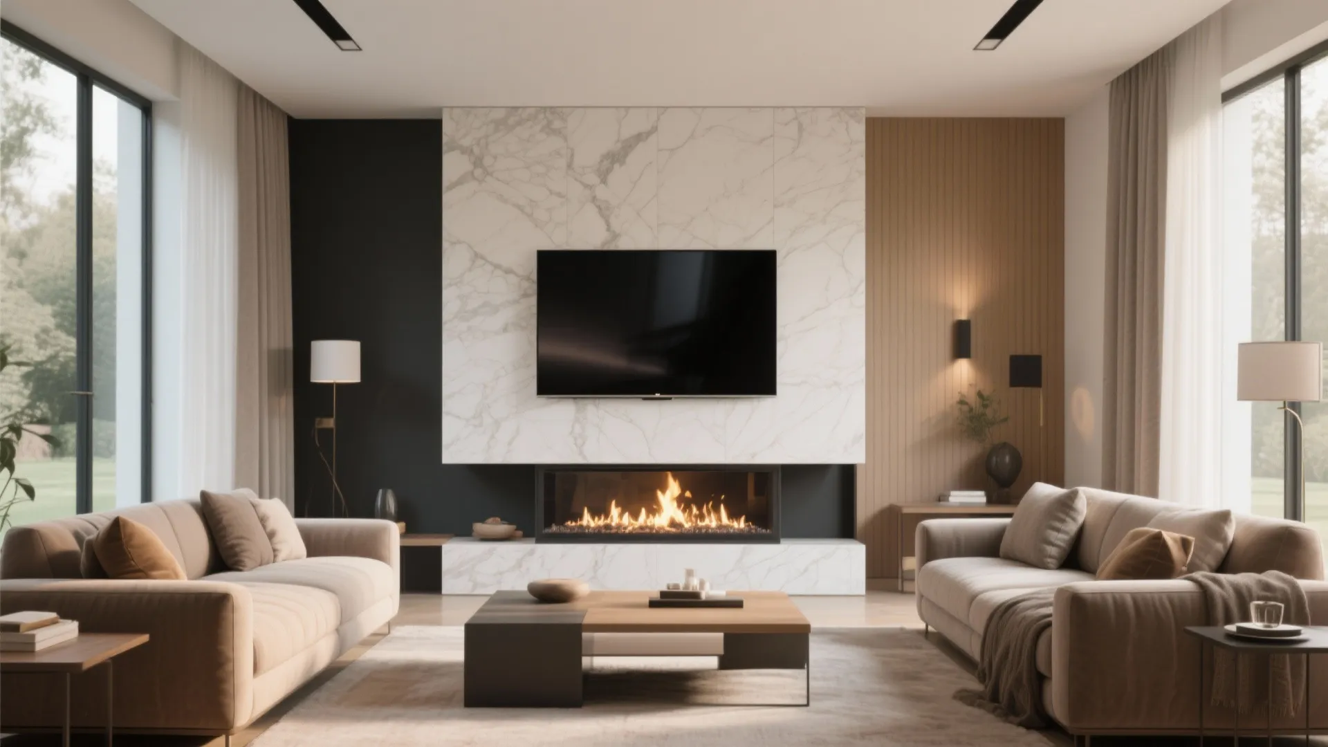 5. Dual Focal Points with TV and Fireplace