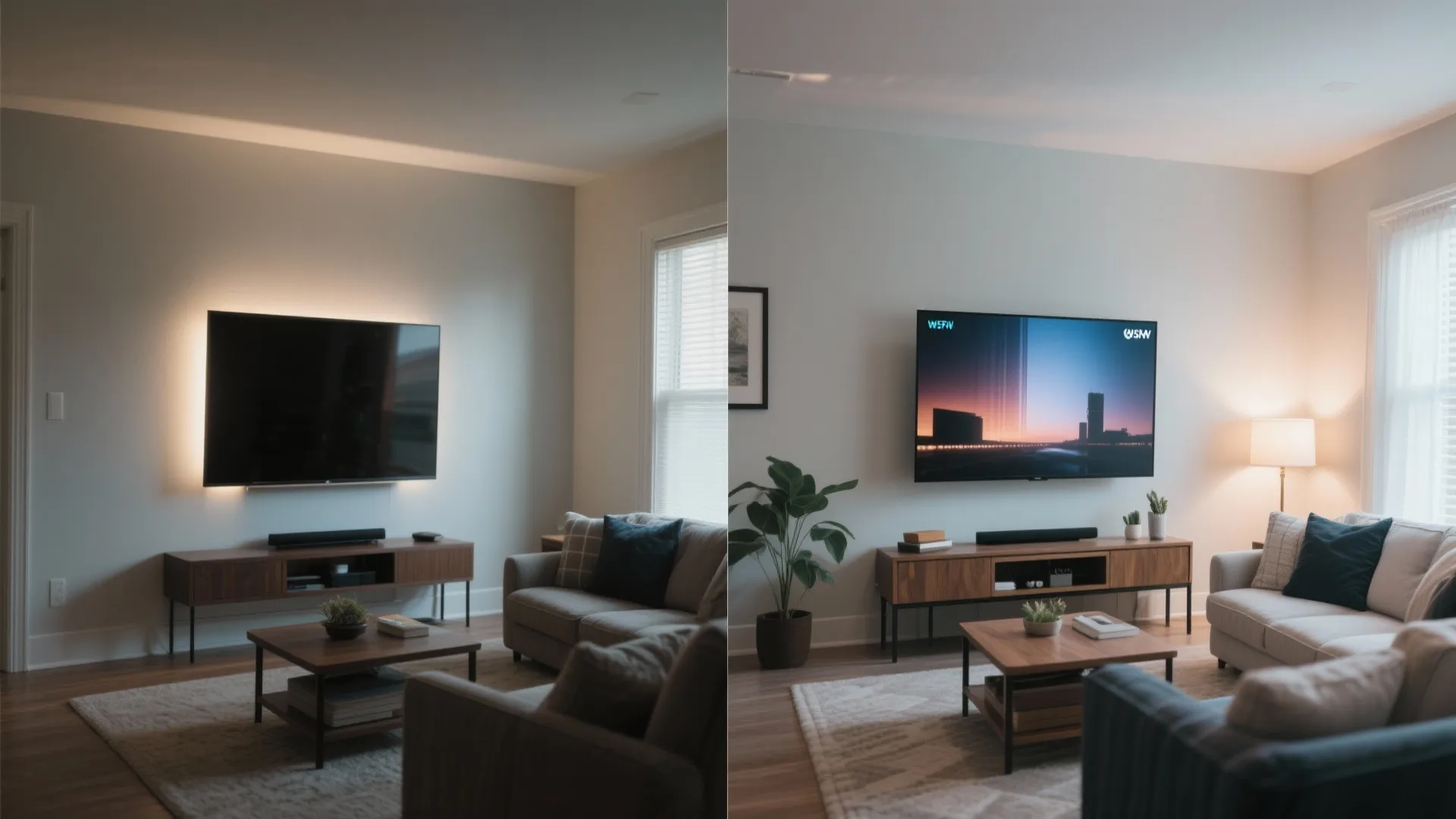 Backlit TV Wall With Low-Glare Bias Lighting