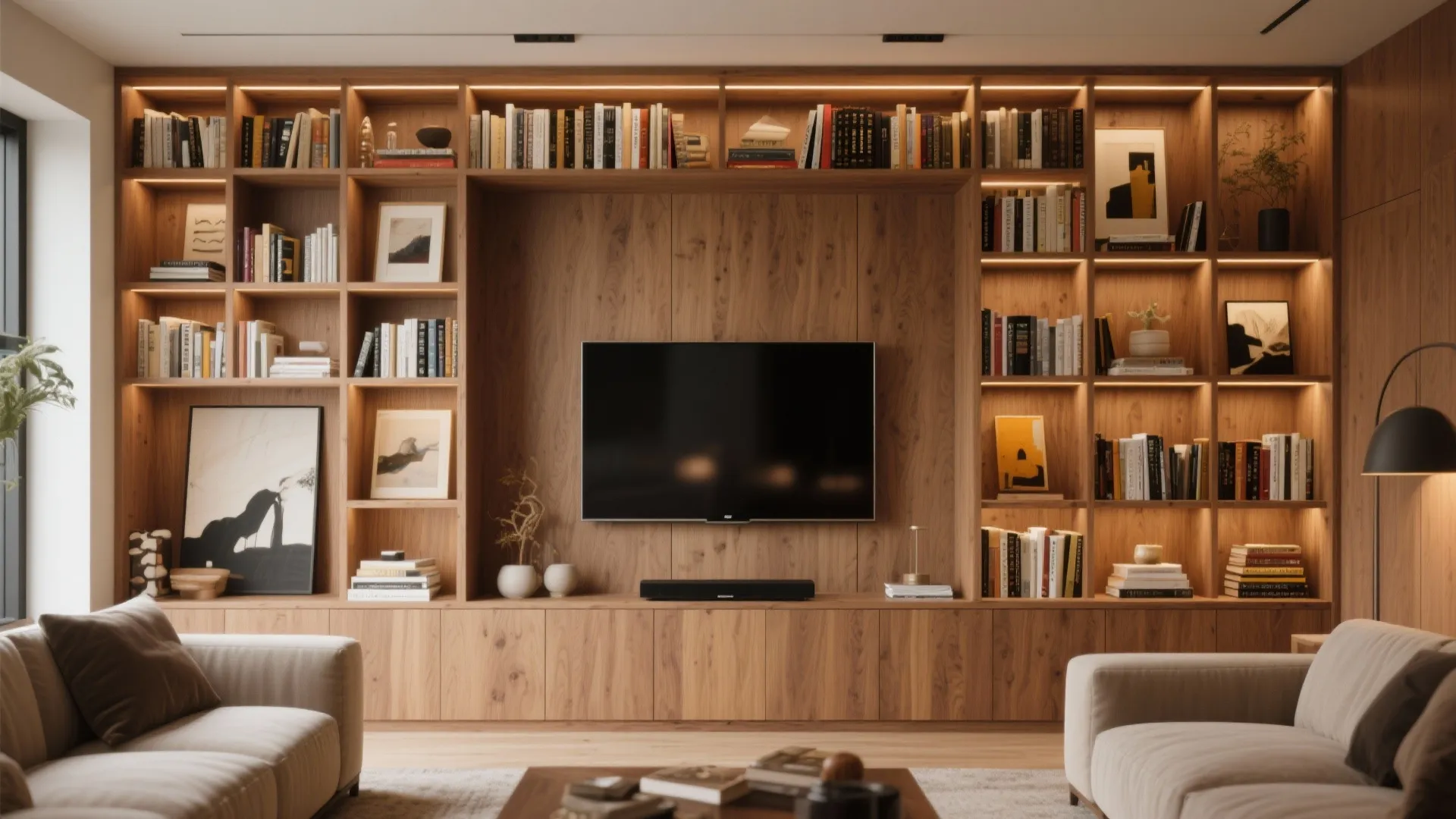 2. TV Framed with Built-in Bookcases