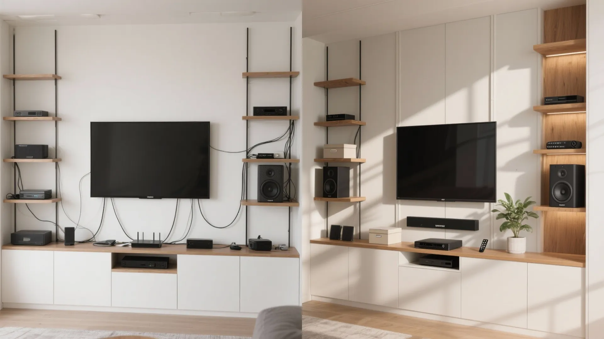 Built-In Wall Shelves Around the TV