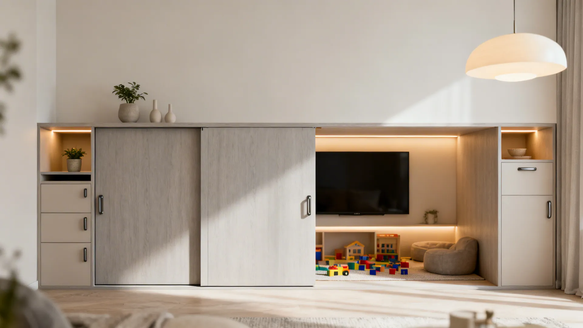 5. TV Cabinet Nook with Sliding Doors