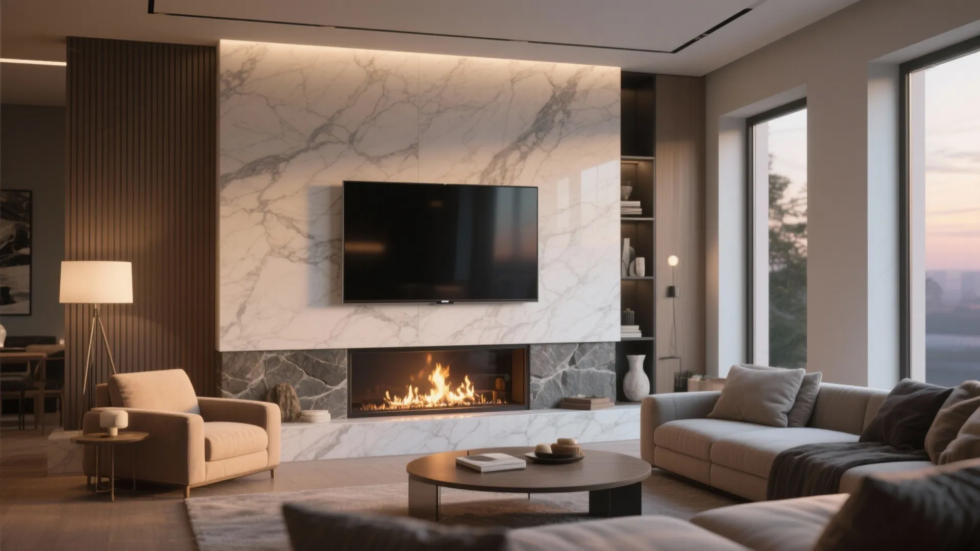 TV Integrated with Fireplace Surround