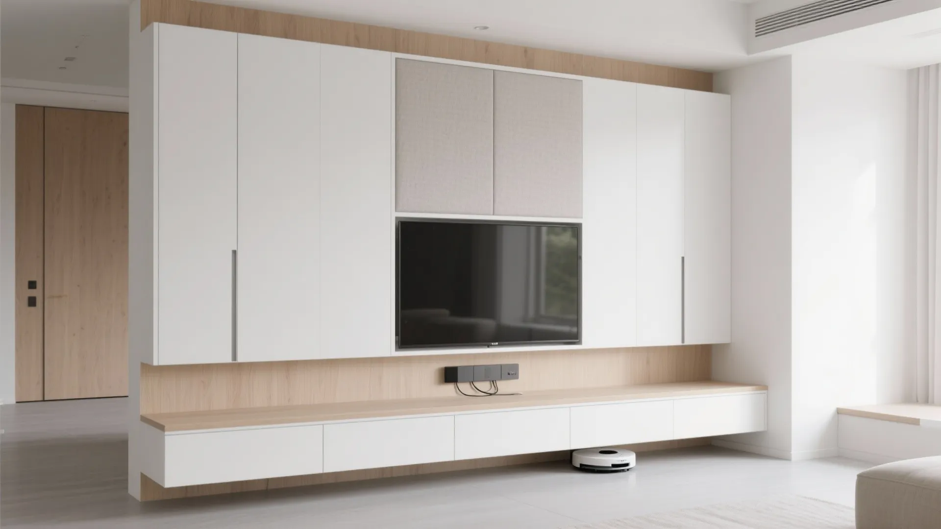 Minimalist Floating TV Wall With Hidden Storage