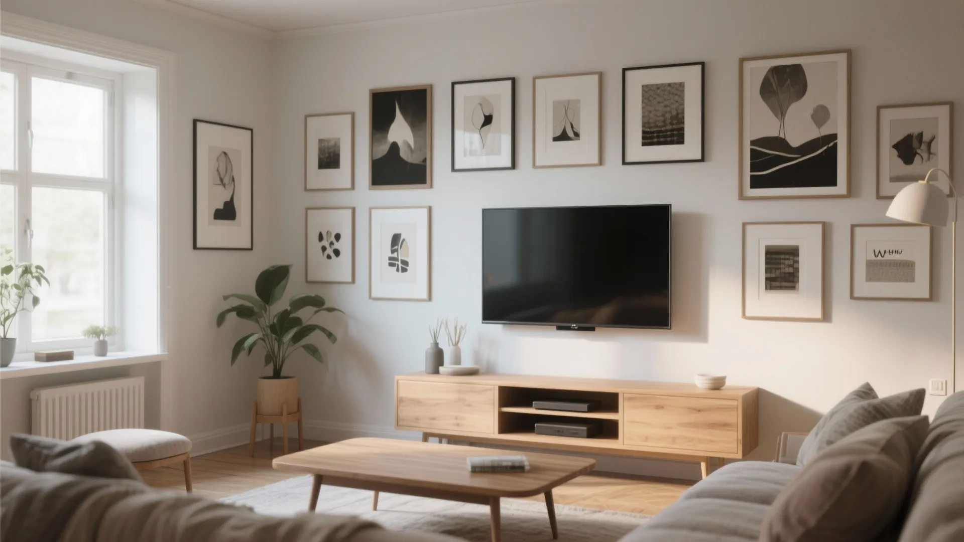 Wall-Mounted TV with Gallery Wall