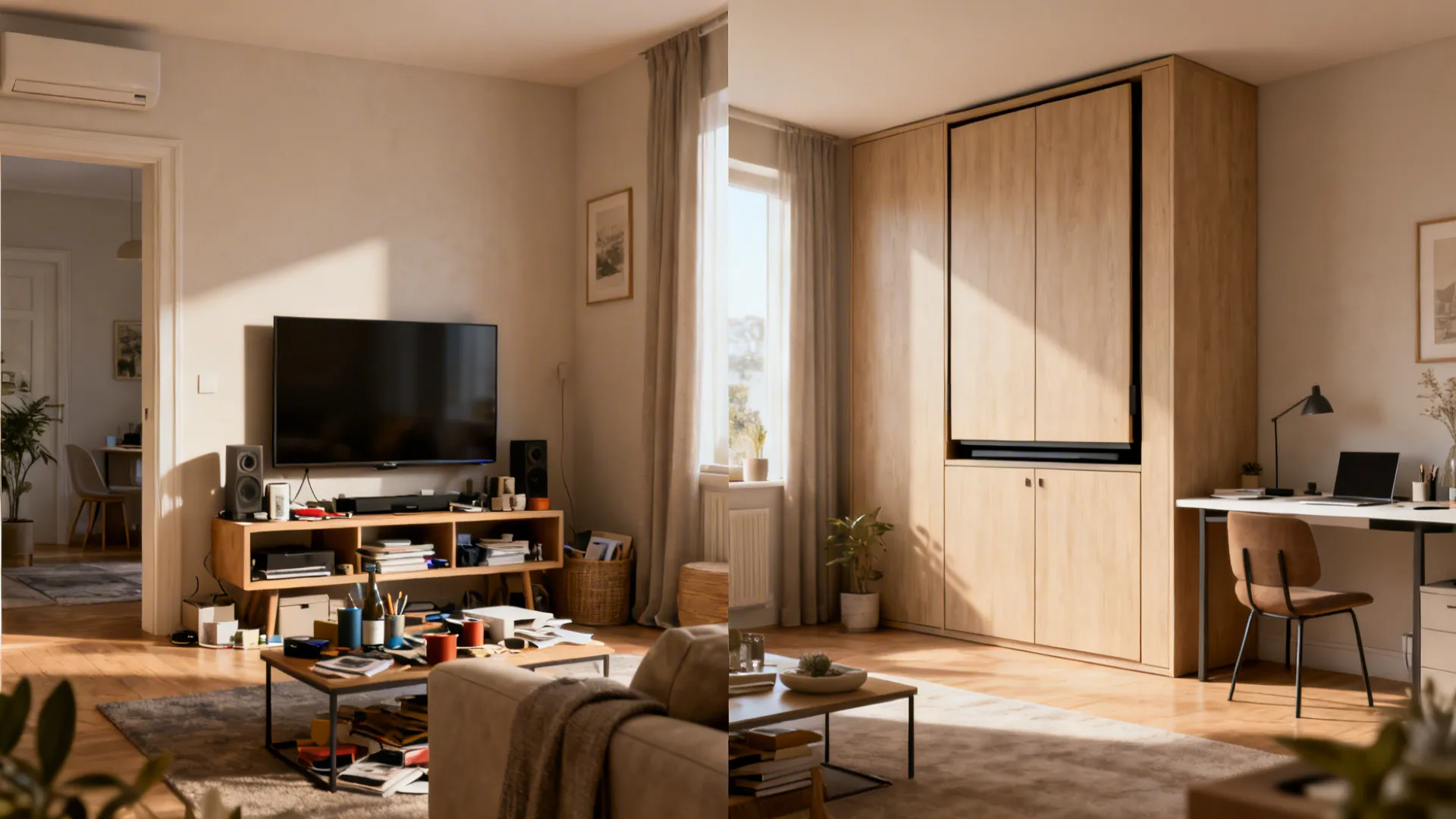 5. Multi-use furniture and hidden TV