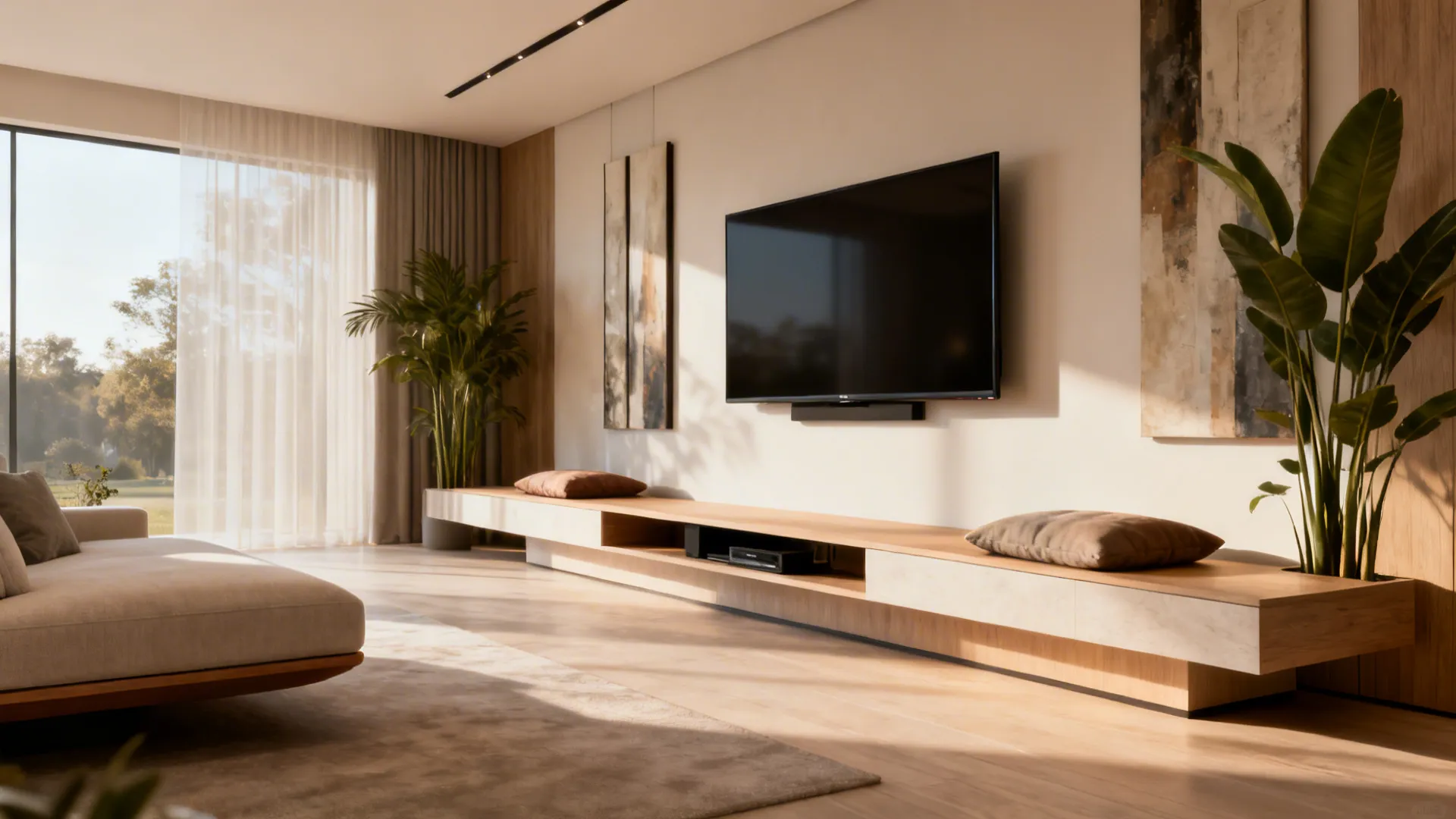2. Place the TV on a long wall with a low media unit
