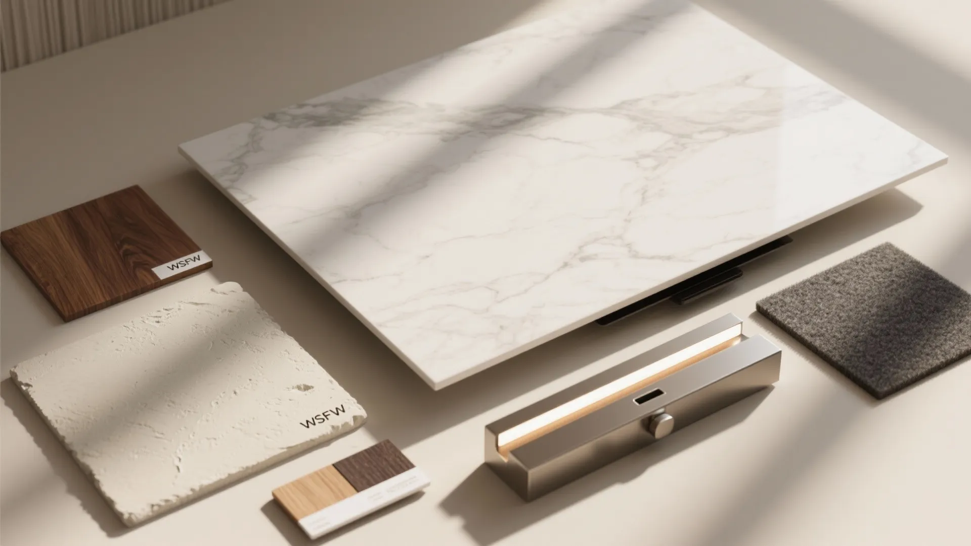 Material Contrast: Stone, Porcelain, and Warm Wood