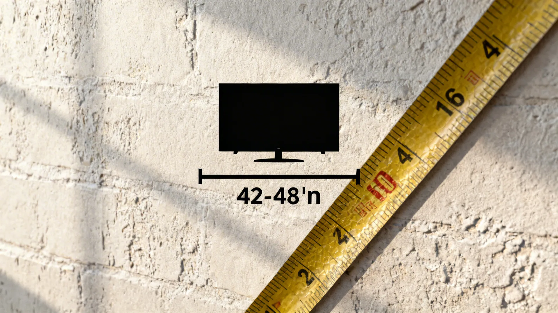 Guide showing television size measurement of forty two to forty eight inches with measuring tape