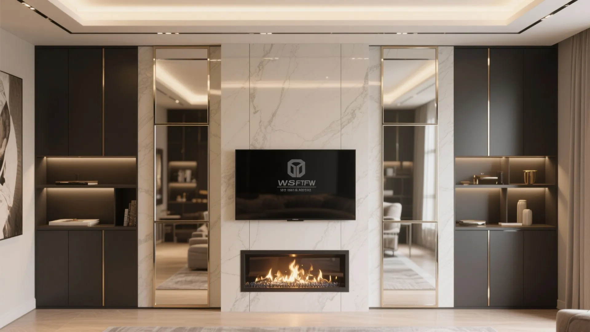 4. Mirror as a Fireplace or TV Surround