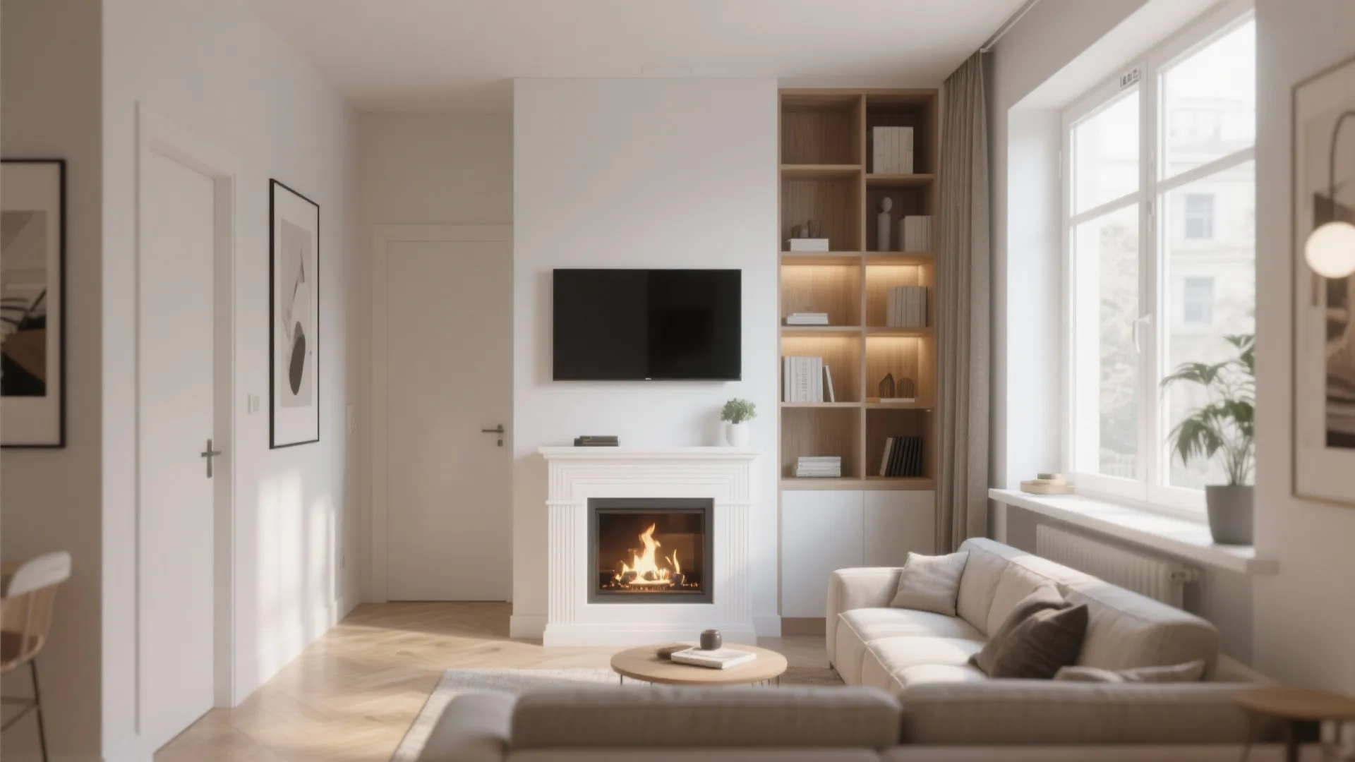 5. White Fireplace with Integrated TV Niche