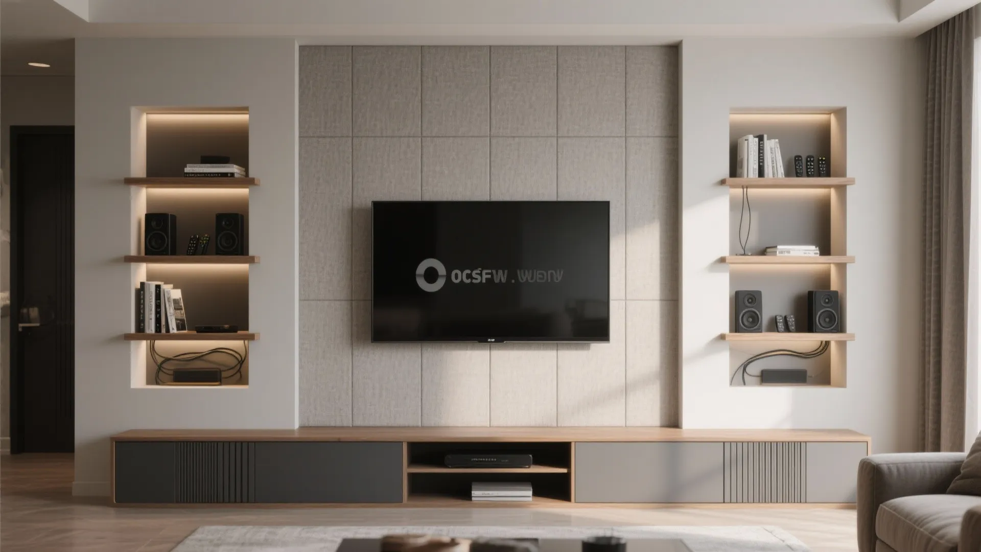 Built-In Niche Wall Rack Around the TV