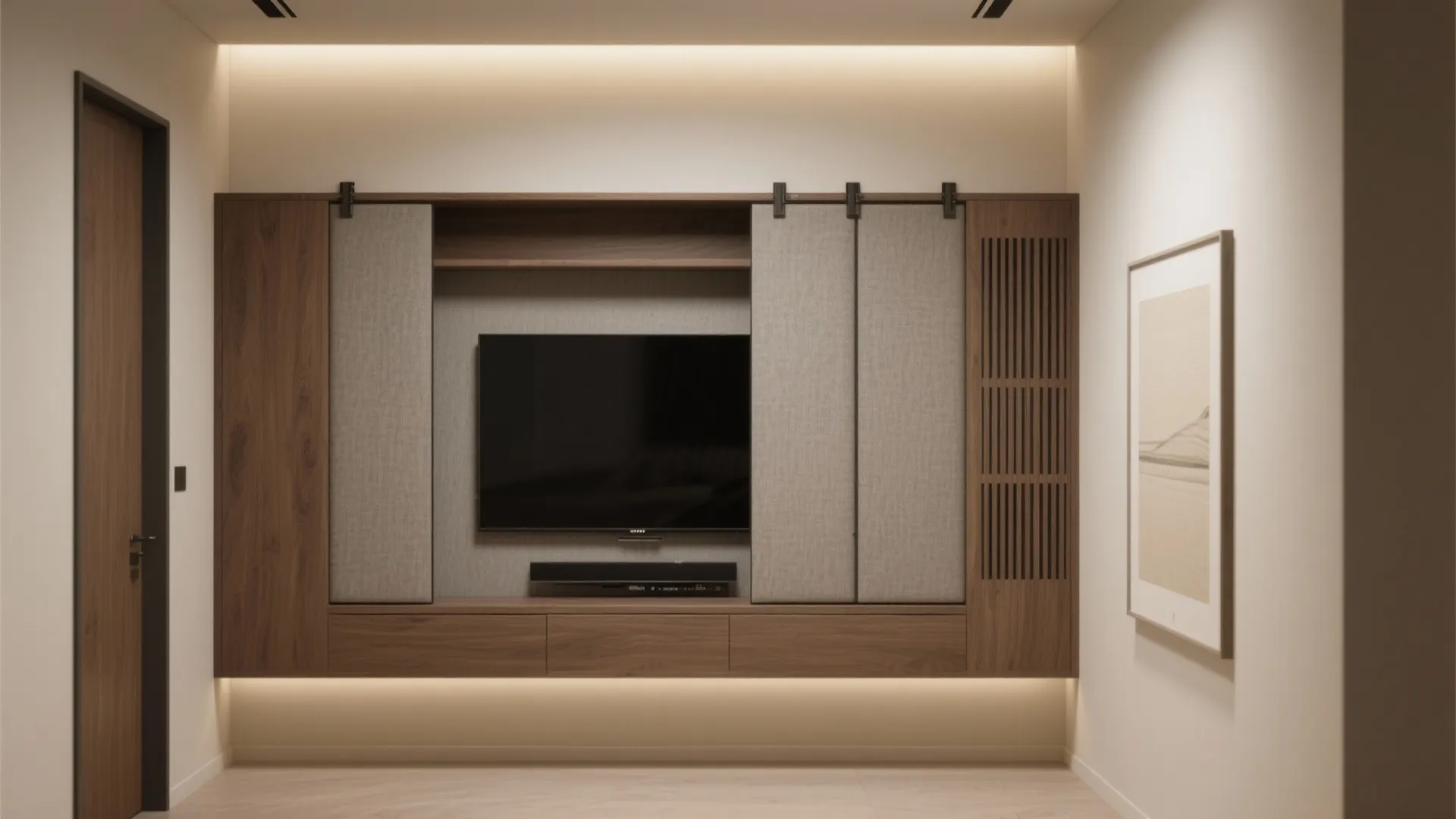 Built-in TV Niche With Sliding Panels