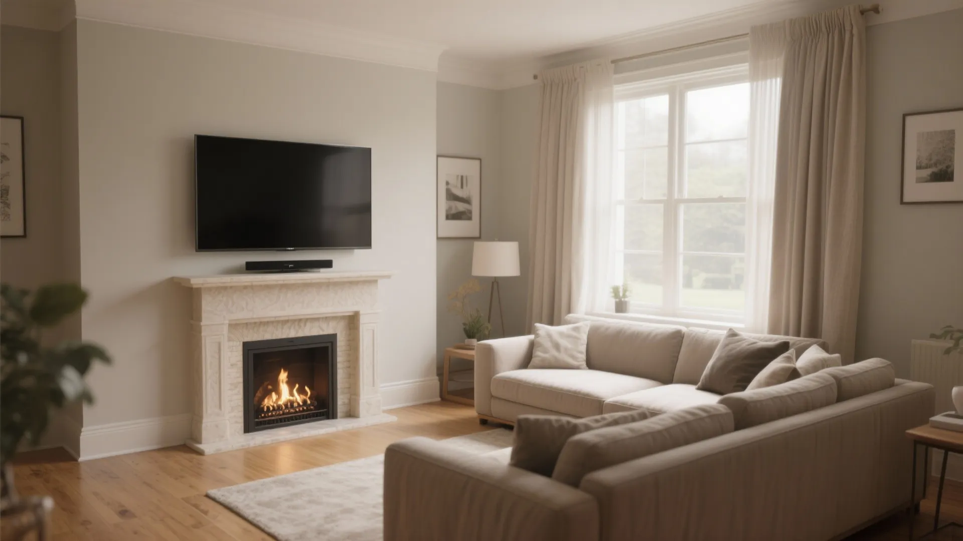 Above a fireplace (or faux mantel) with heat-safe planning