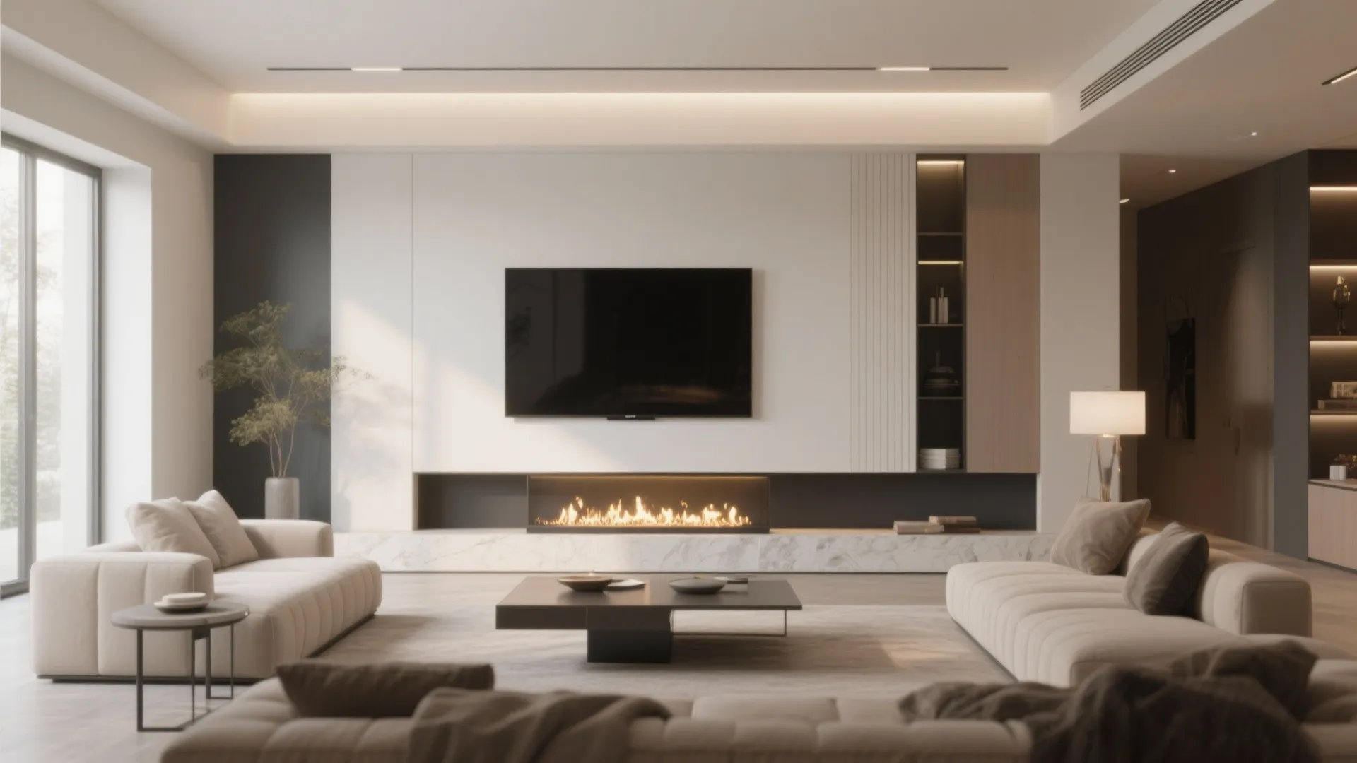 4. TV Above a Linear Fireplace