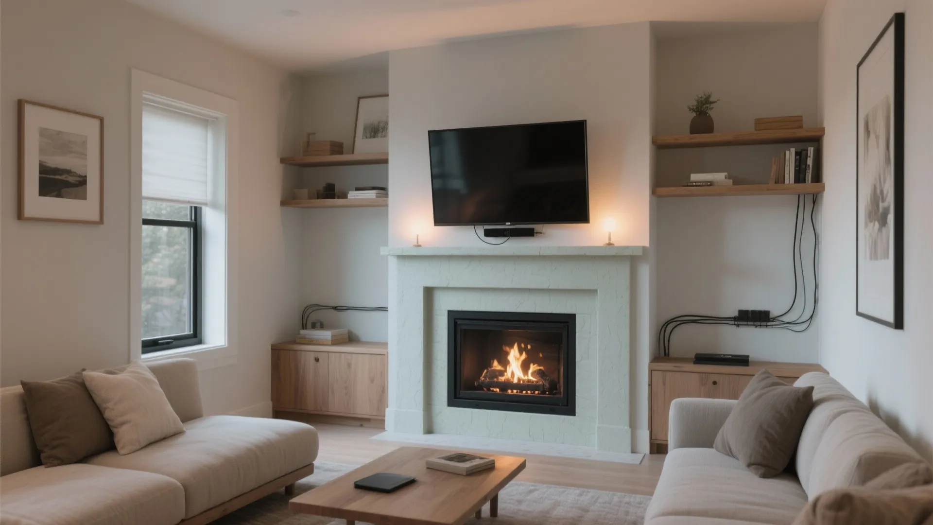 2) Stacked Vertical: TV Above the Mantel, Heat-Safe
