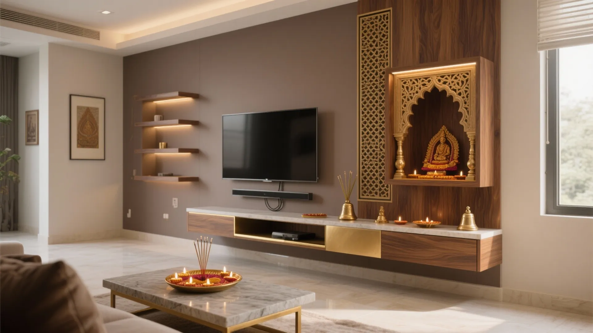 5 tv unit designs with pooja unit ideas that work: Blend devotion and daily living: practical, modern ideas from a decade of small-space design