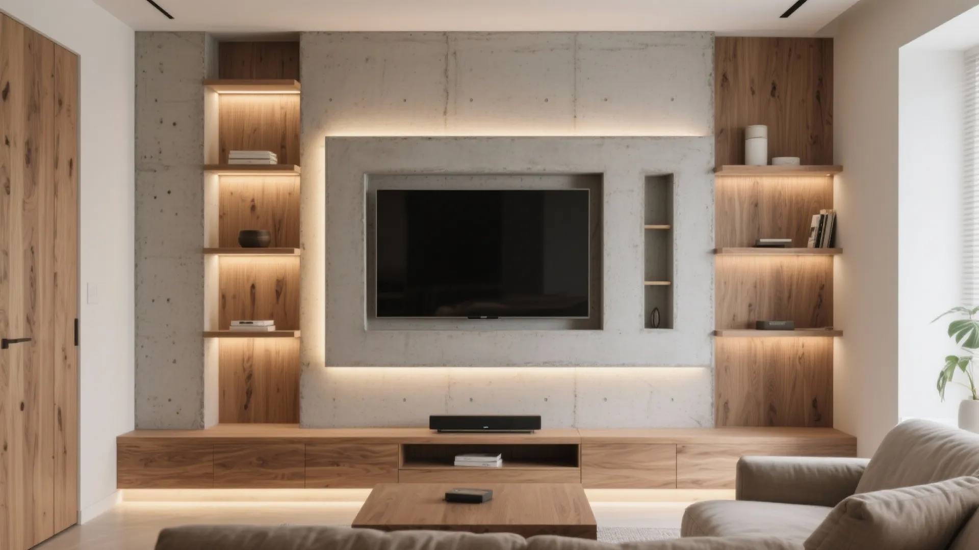 Built-in Niches: TV in a Recess with Side Storage