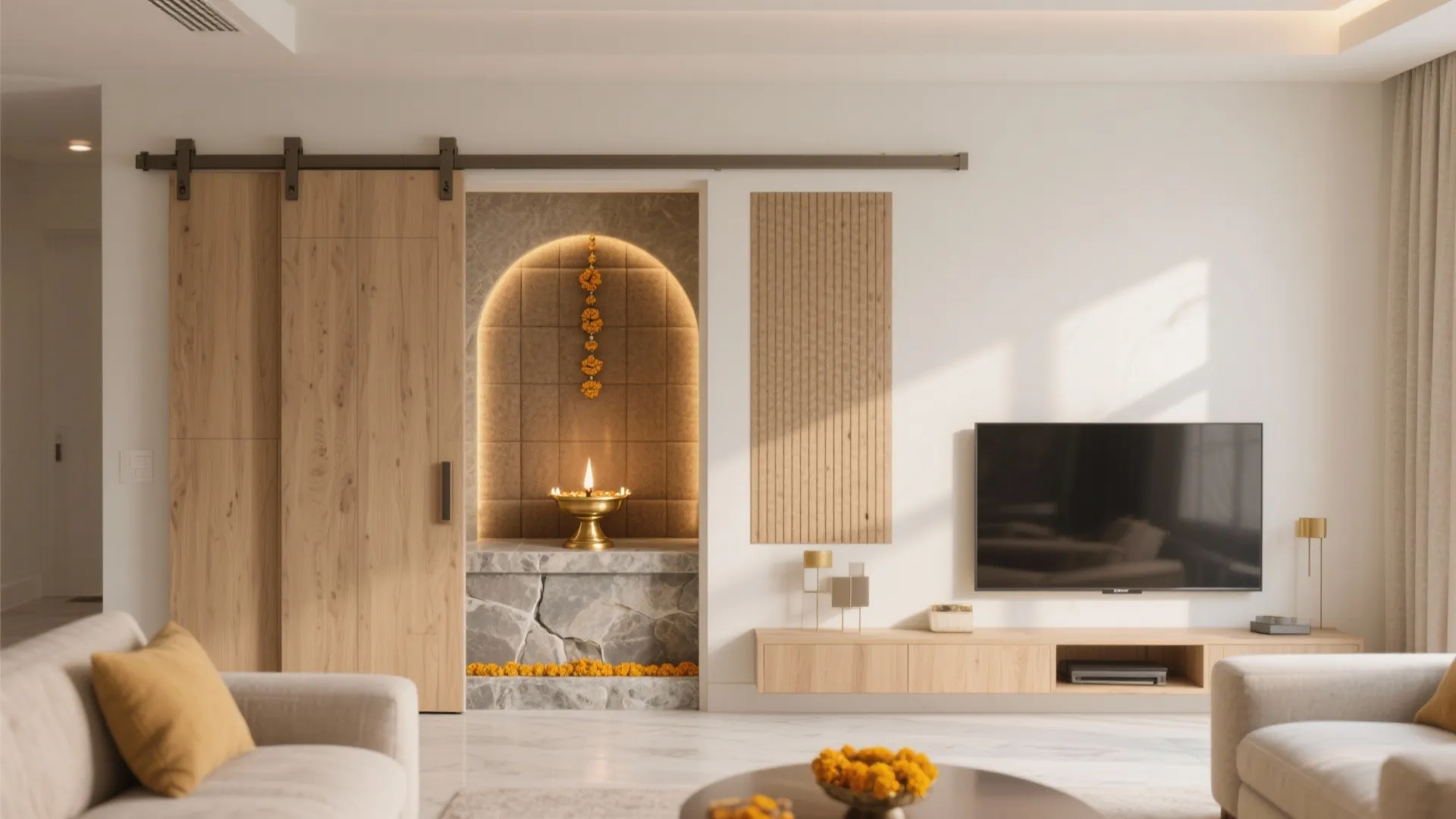 Idea 4: Sliding-panel unit behind the TV console