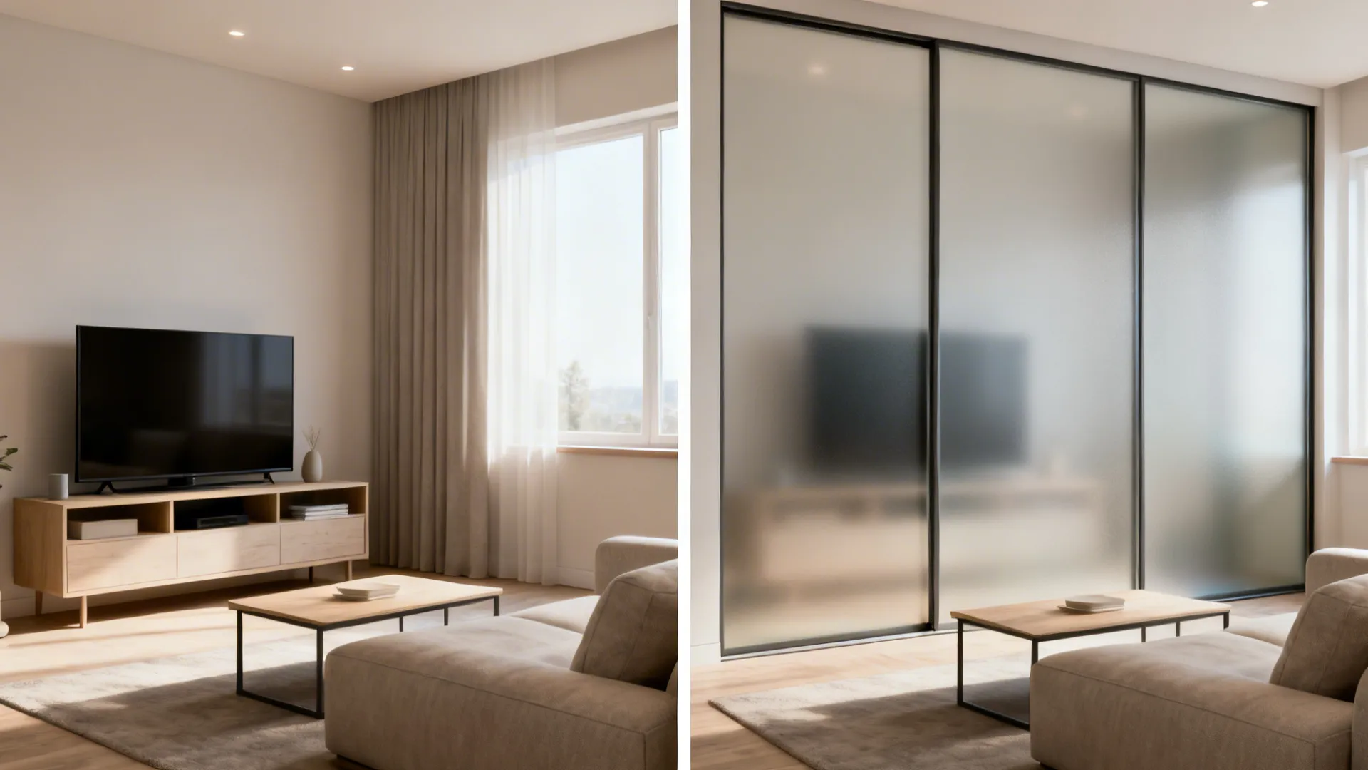 4. TV Behind Glass or Sliding Panels