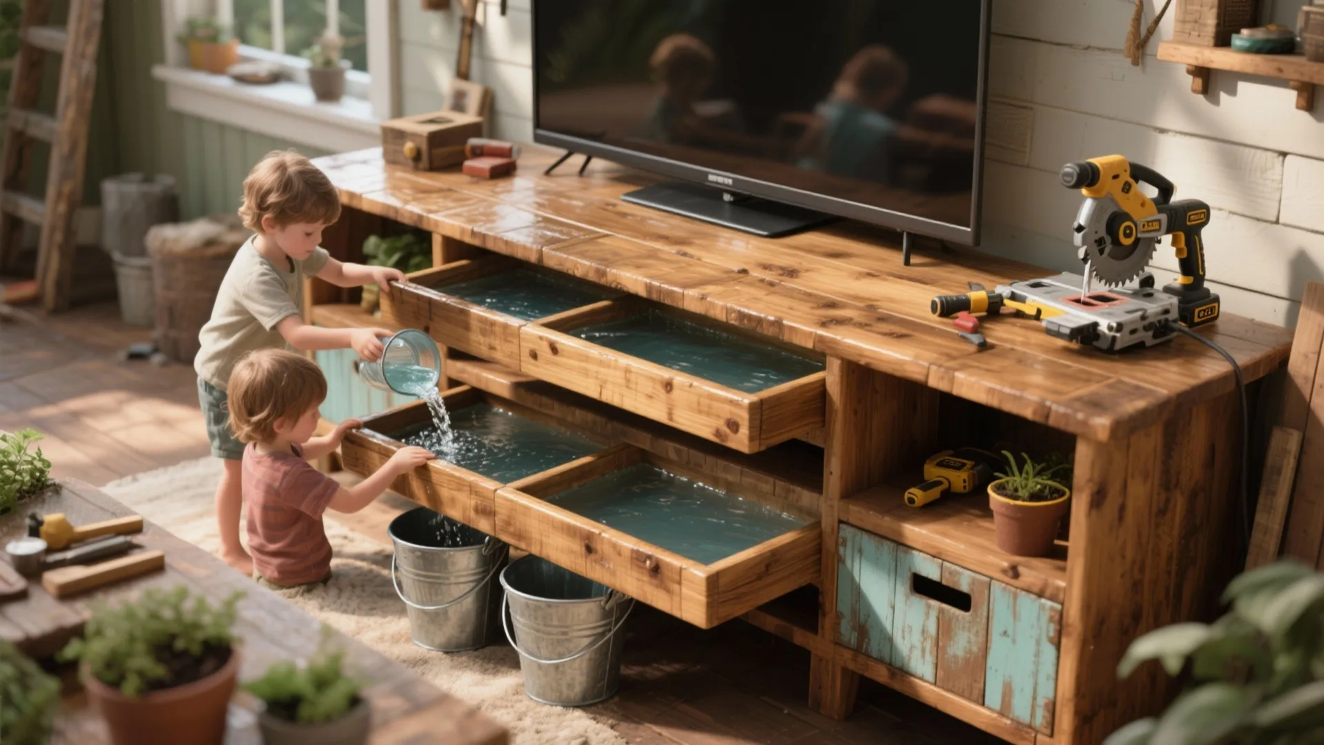 2. Upcycled TV Stand Water Table