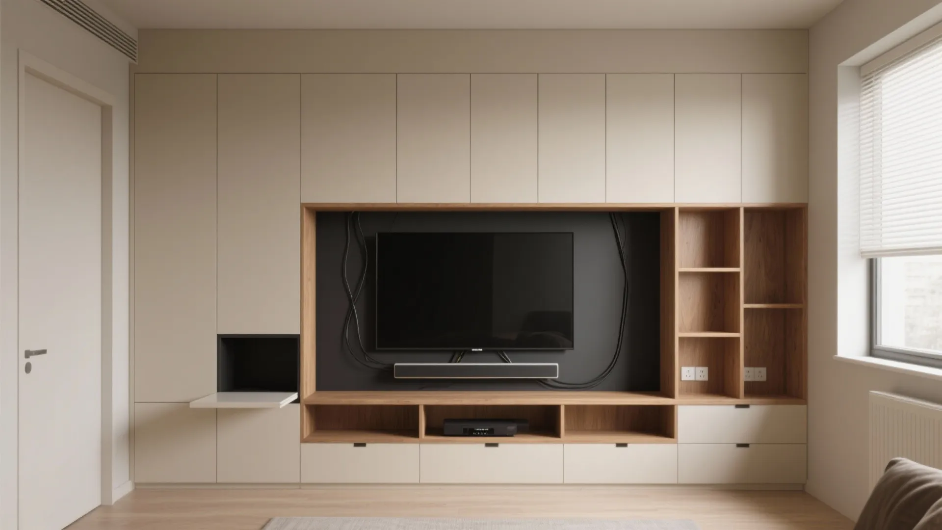 Built-in TV Wall Almirah With Concealed Storage