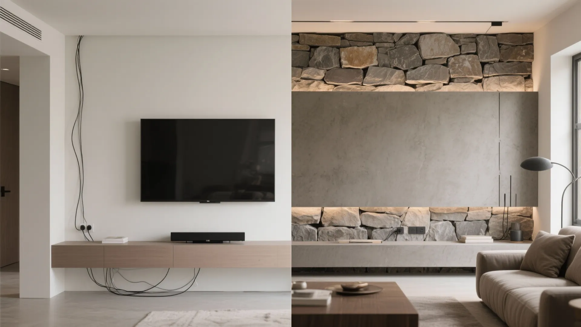 Stone Veneer or Microcement TV Wall